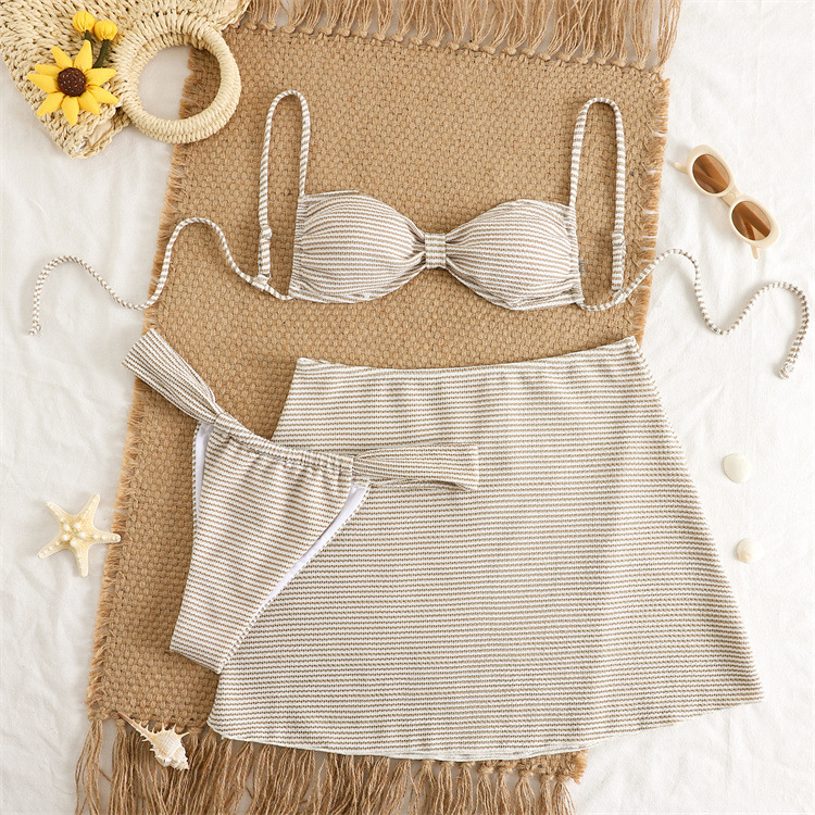 Shuvexa Women's White Bikini Set with Cover-Up Skirt, Padded Wireless Swimwear