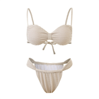 Shuvexa Women's White Bikini Set with Cover-Up Skirt, Padded Wireless Swimwear