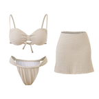 Shuvexa Women's White Bikini Set with Cover-Up Skirt, Padded Wireless Swimwear