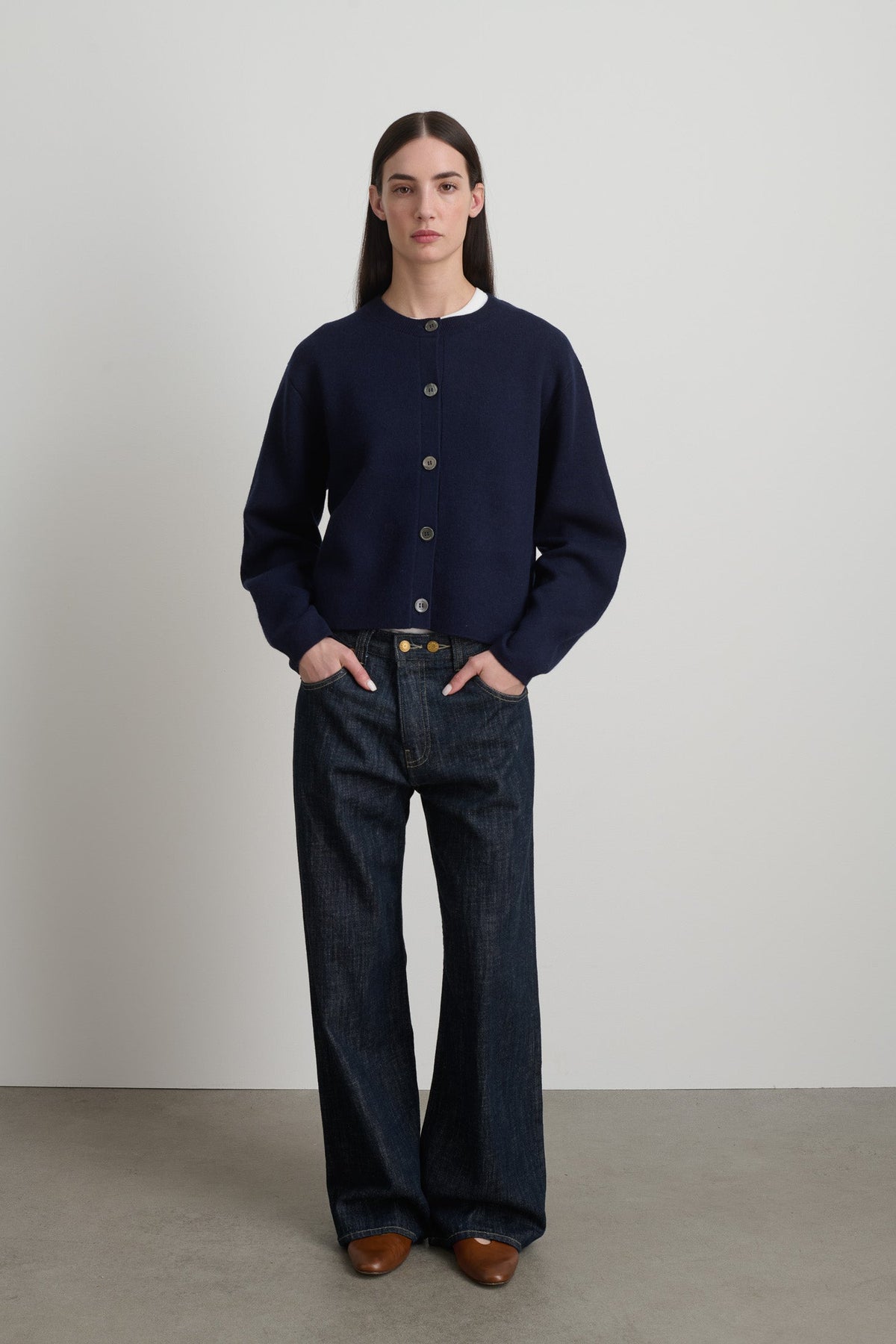 Classic Cardigan Marine Washed Cashmere