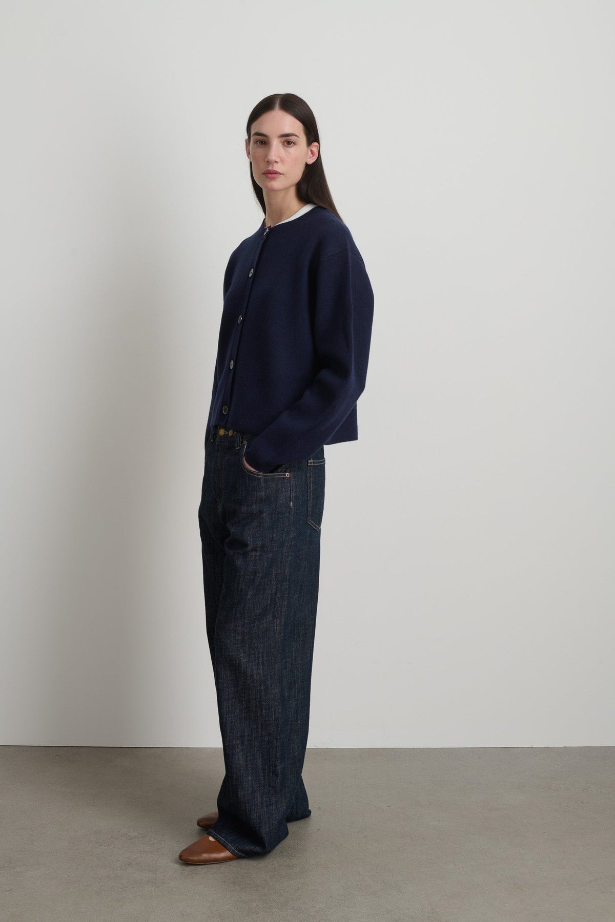 Classic Cardigan Marine Washed Cashmere