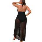Shuvexa Women's One Piece Swimsuit with Sheer Cover Up, Padded Wireless Swimwear Set, Black
