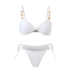 Shuvexa Women's White Bikini Set with Cover-Up Skirt, Padded Wireless Swimwear