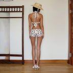 Shuvexa Women's Polka Dot Bikini Set, Halter Swim Top with Swim Shorts, Padded Wireless