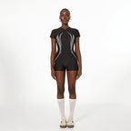 Shuvexa Women's Short Sleeve One Piece Swimsuit, Zip Front, Padded Wireless, Black