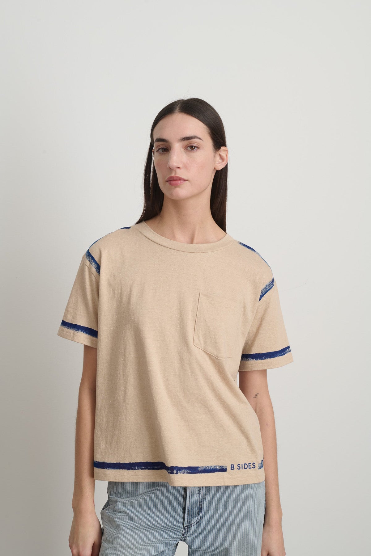 Atlas Pocket Tee Peach/Blue Stripe