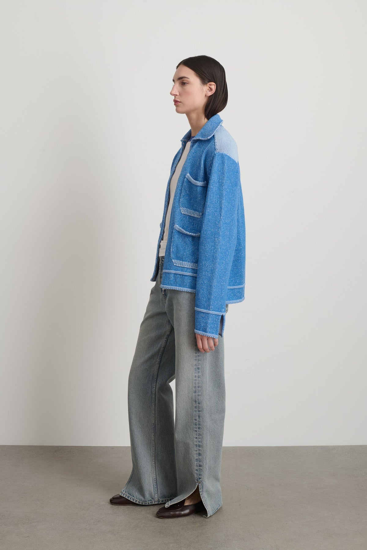 Hand Knit Sweater Jacket Blue/White