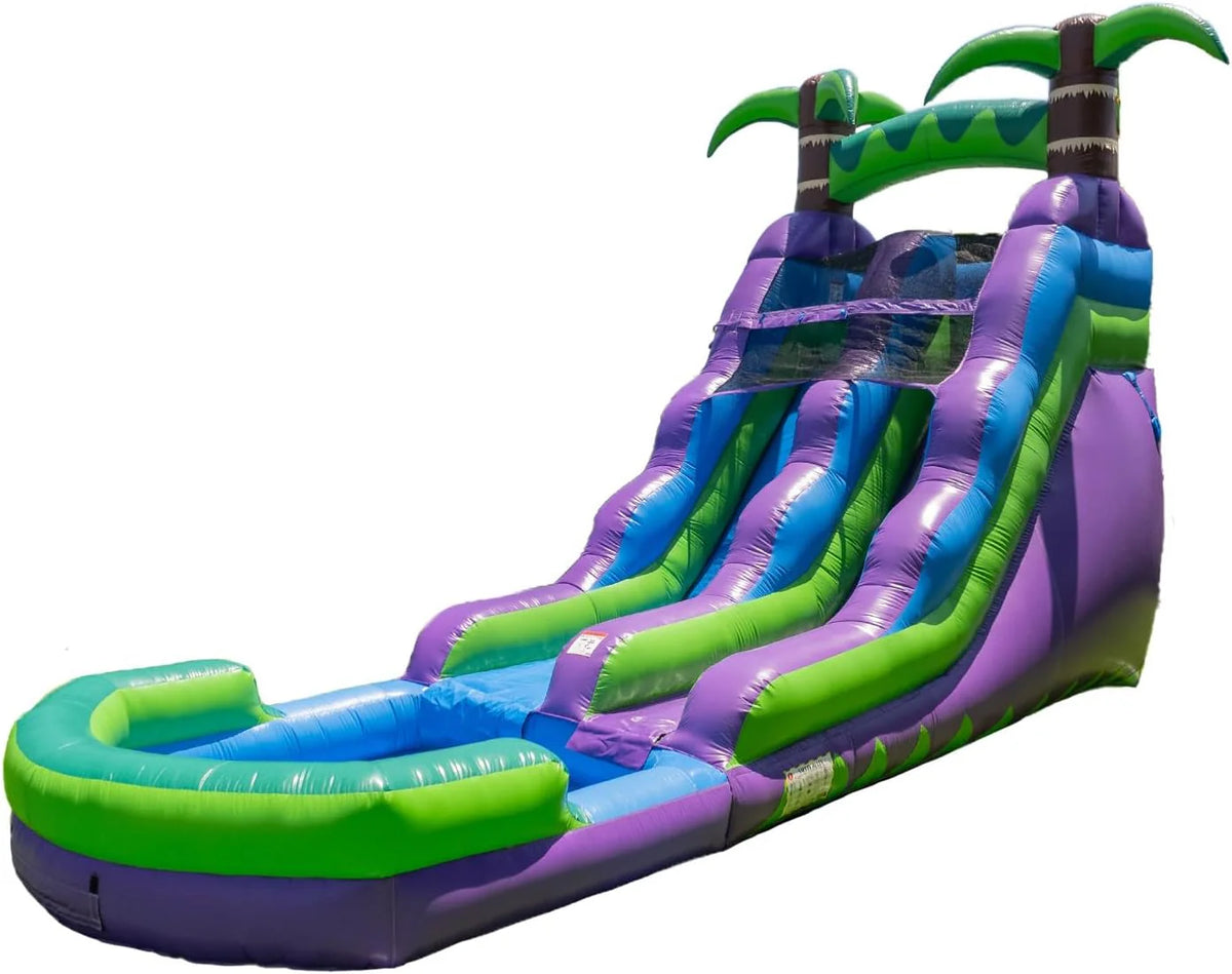 16 Purple Tropical Lightweight Premium Commercial Grade Water Slide Inflatable with Attached Pool for Kids and Adults (with Blower), Wet Dry…